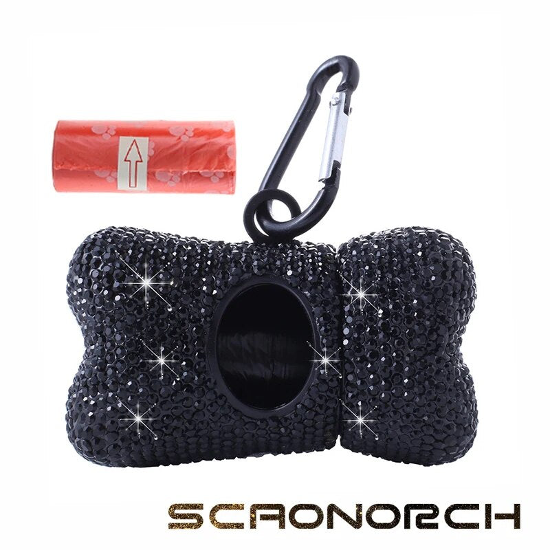 Soporte para excrementos de perro con diamantes brillantes, dispensador portátil de excrementos para mascotas, accesorios de limpieza para gatos con hebilla de metal, artículos para animales