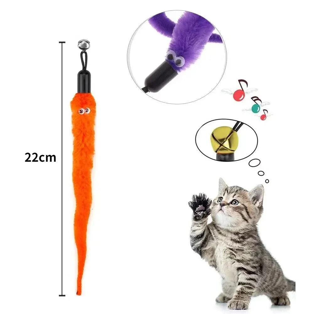 Jouet en plumes de chat, accessoires, faux oiseaux, ver, avec cloche, chaton, jouets de remplacement interactifs, recharge, balle en mousse, entraînement