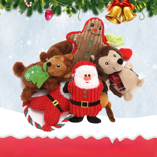 Nuevos juguetes para mascotas Santa Claus hombre de jengibre lindo oso de peluche juguetes con chirridos para gatos perros juguetes regalos de navidad perro