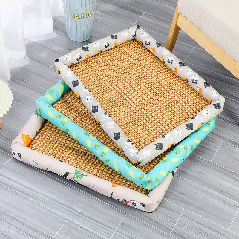 Tapis de lit en rotin tissé pour animaux de compagnie, canapé-lit, tapis rafraîchissant d'été pour petits chiens, chats, chatons, chiots, coussin