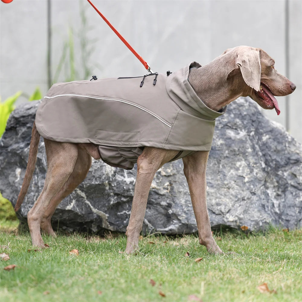 Waterproof Jacket for Large Dogs Flexible Chest Fleece Lining Soft Shell Outdoor Dog Jackets Safety Reflective Pet Clothes Coat