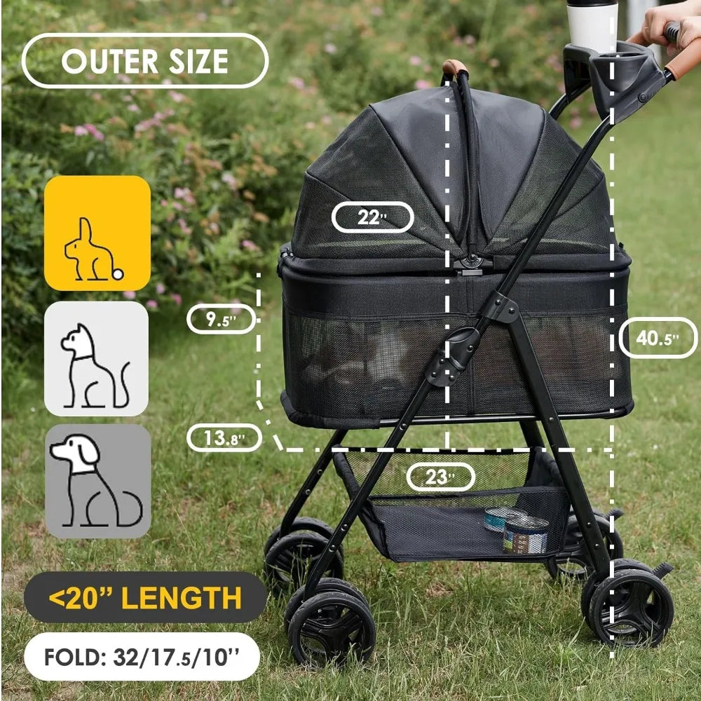 Poussette pliante 3 en 1 pour chien, poussette pliante pour animaux de compagnie, poussette pour chiot/chien/chat à 4 roues avec transporteur de voyage amovible pour animal de petite/moyenne taille