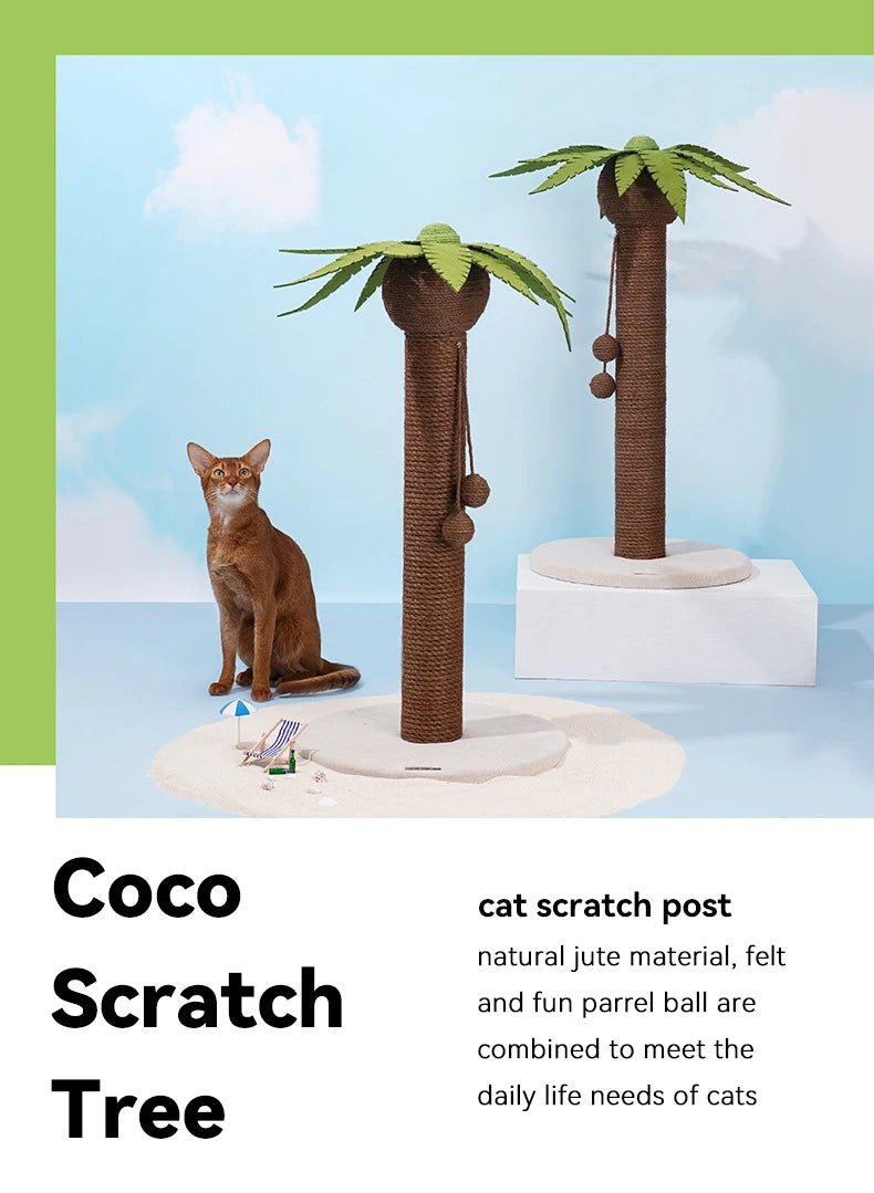 Postes rascadores para gatos, marco de escalada con forma del árbol de coco, tablero rascador para gatos de cáñamo y Sisal con bola, juguetes con forma de garras para mascotas