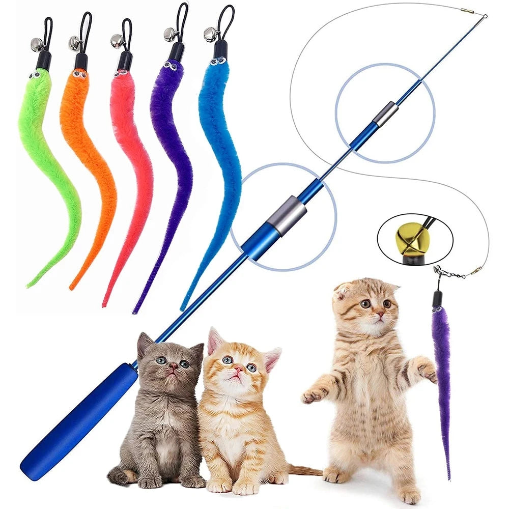 Reemplazar accesorios de juguete para gatos de peluche, cabeza de repuesto de gusanos, divertido palo para gato, juguetes para mascotas 5/10/6/11 Uds.