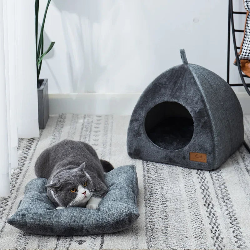 Casa de gato cálida de invierno, colchón para dormir para gatitos Thichen, camas triangulares pequeñas y medianas para mascotas para perros para todas las estaciones, Universal