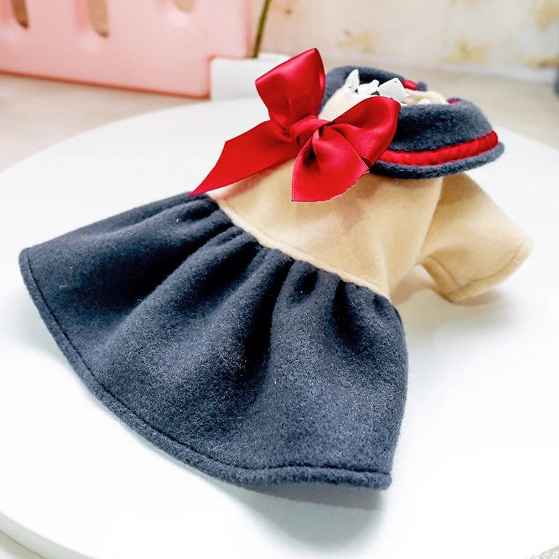 1PC Pet Apparel Cat Autumn/Winter Blue Thickened Warm Academy Style Bow Princess Dress Suitable for Small and Medium sized Dogs