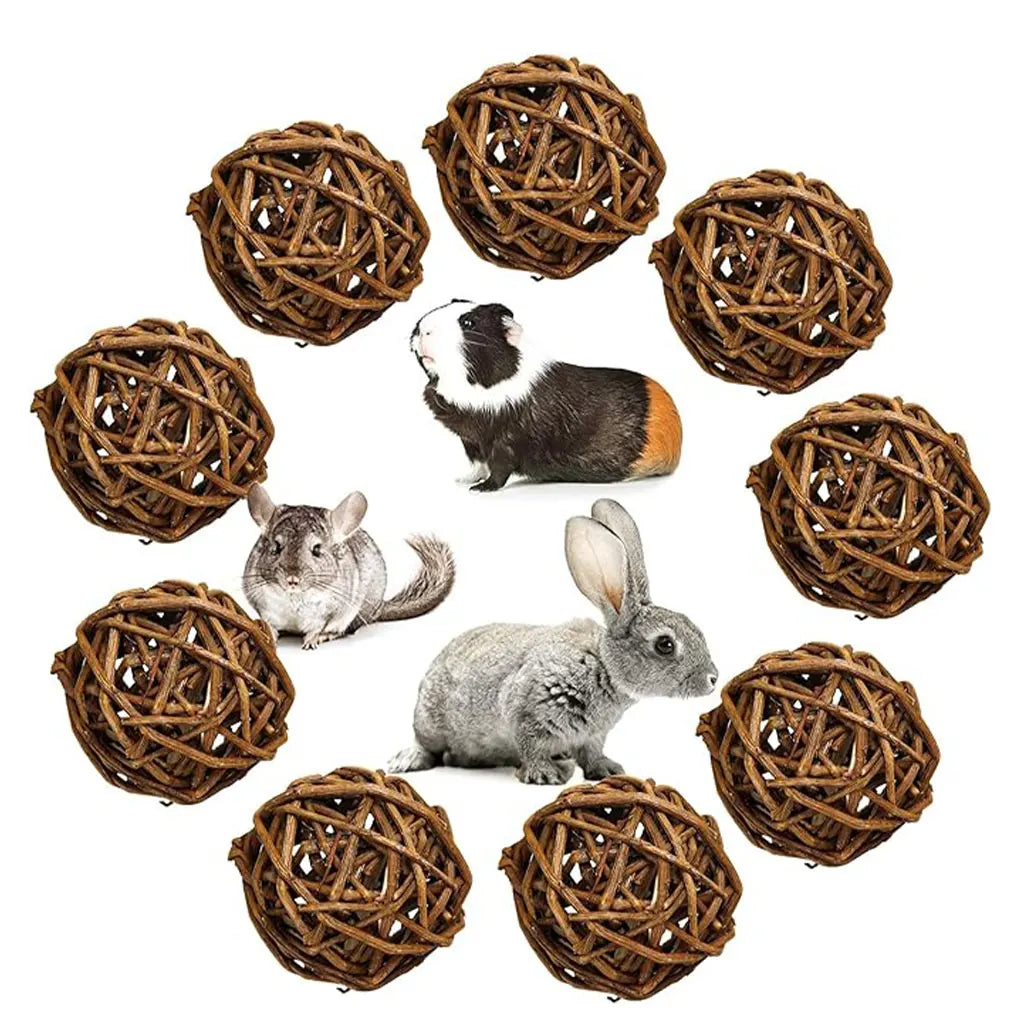 9pack/lot Natural Willow Branch Ball Fun Toy For Small Animals And Birds Joy To Pets Guinea Pig Toys brown