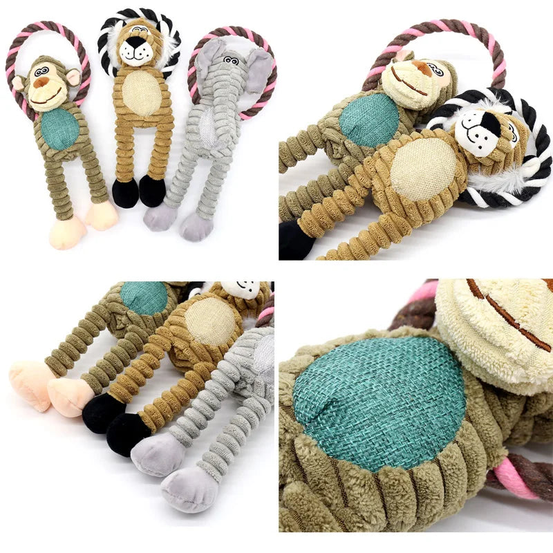 Juguetes de peluche para perros, juguete Animal chillón para perros, resistente a mordeduras, dientes limpios, juguete para masticar, suministros para mascotas, juguetes interactivos, León, elefante, mono