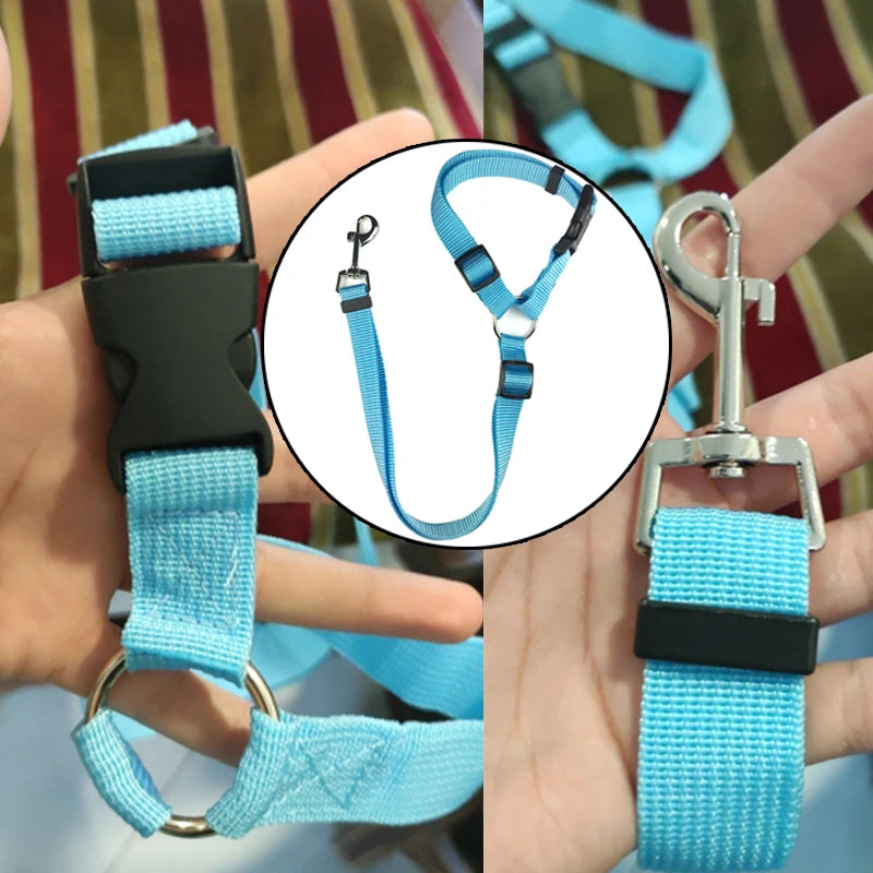 Ceinture de sécurité de voiture deux en un pour animaux de compagnie, couleur unie, laisse en plomb en Nylon, ceinture de sécurité pour siège arrière, collier de harnais réglable pour chiens, accessoires pour animaux de compagnie