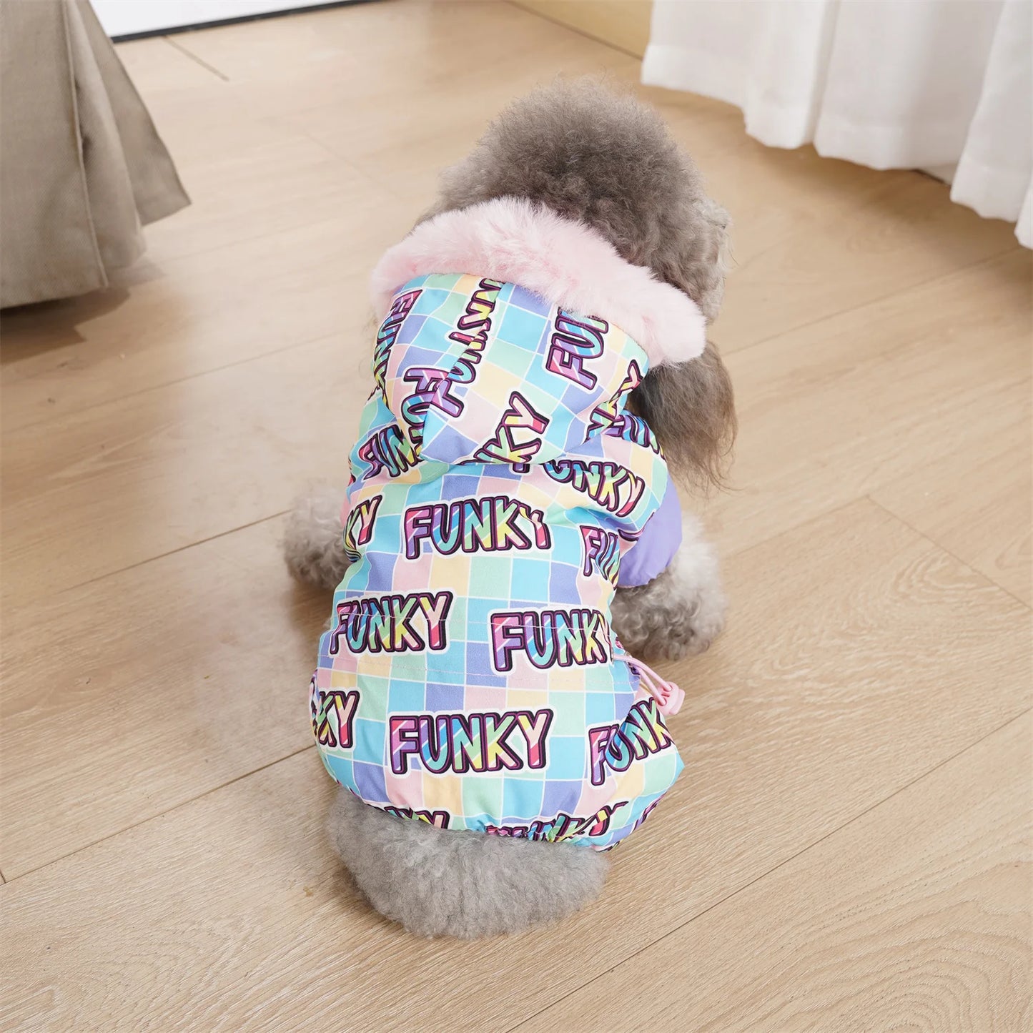 Winter Clothes for Small Dogs Super Warm Pink Girl Dog Coat with Fluffy Fur Collar Waterproof Windproof Puppy Snowsuit Overalls