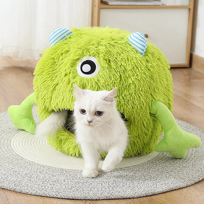 New Product Pet Bed Winter Warm Cat's Nest Plush Monster Pet Villa Detachable Washable Semi Enclosed Cats Den Cartoon Pets House