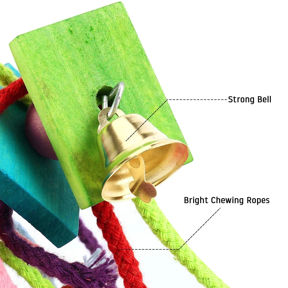 Jouets en bois pour perroquets, Cage à oiseaux suspendue, jouets à mâcher, blocs de recherche de nourriture multicolores pour oiseaux, perroquets, perruches, produit pour animaux de compagnie