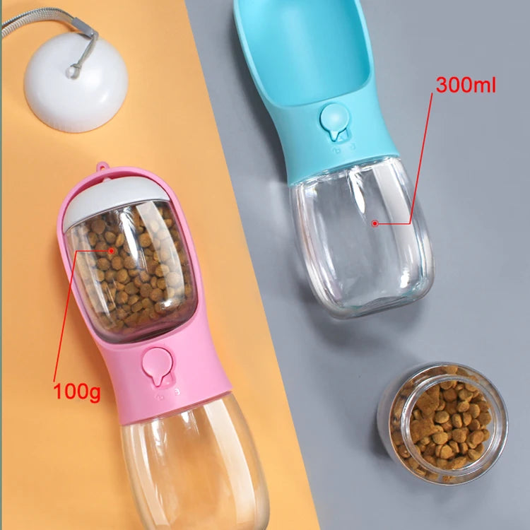 2 in 1 300ml Portable Food Grade Material Dog Cat Travel Pet Water Cup Bottle with Food Dispenser