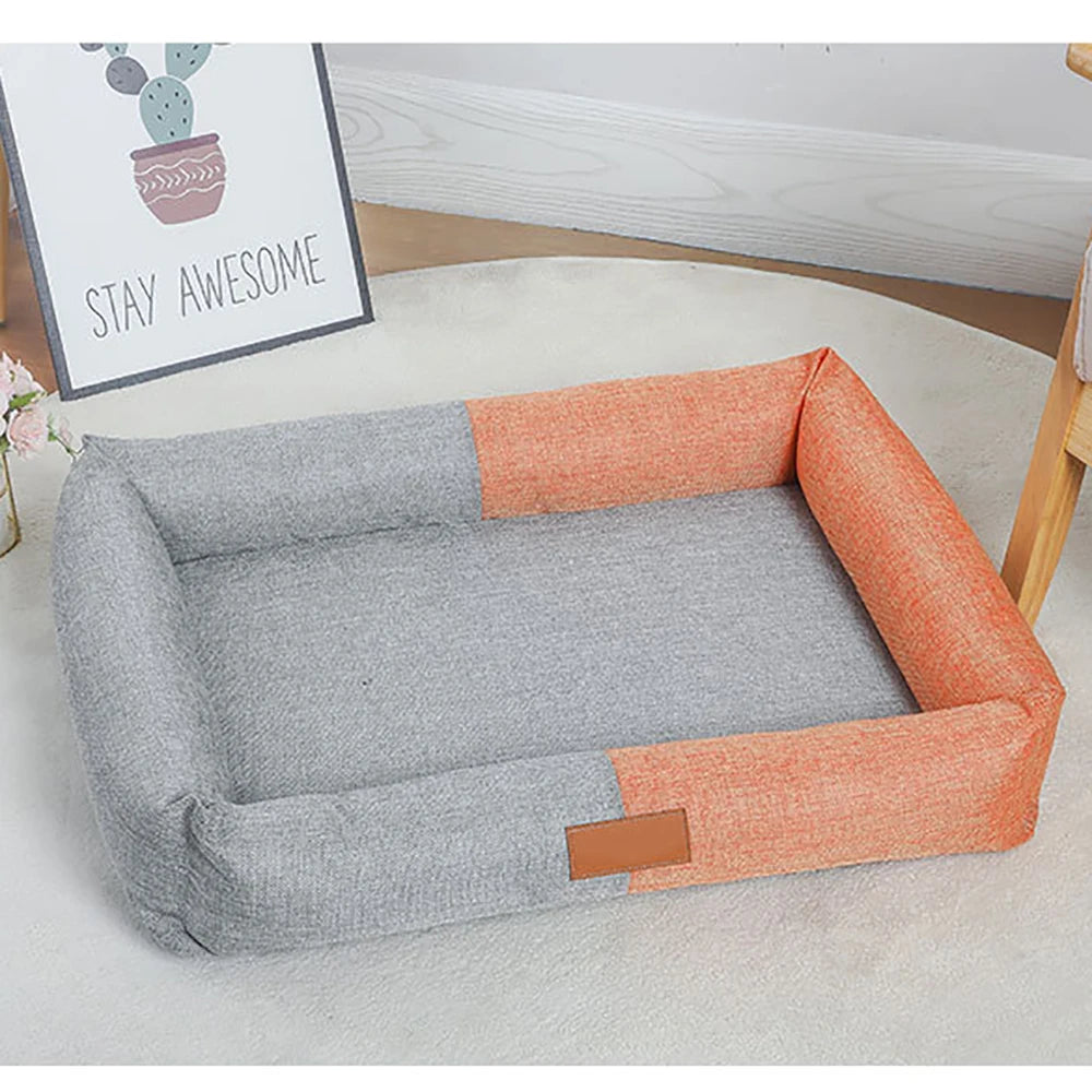 Lit pour chien en coton et lin, lavable et amovible, petit lit pour animal de compagnie, résistant à la mastication, tapis de couchage confortable pour l'extérieur, lits pour chiens de grande taille