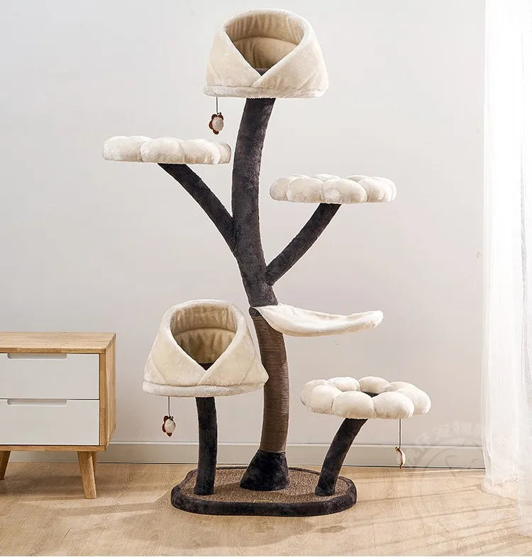 Torre de madera con árbol para gatos, suministros de entrenamiento para gatos, rascadores de torre para mascotas, interior, grande, suministros de ejercicio para mascotas, cama de juguete