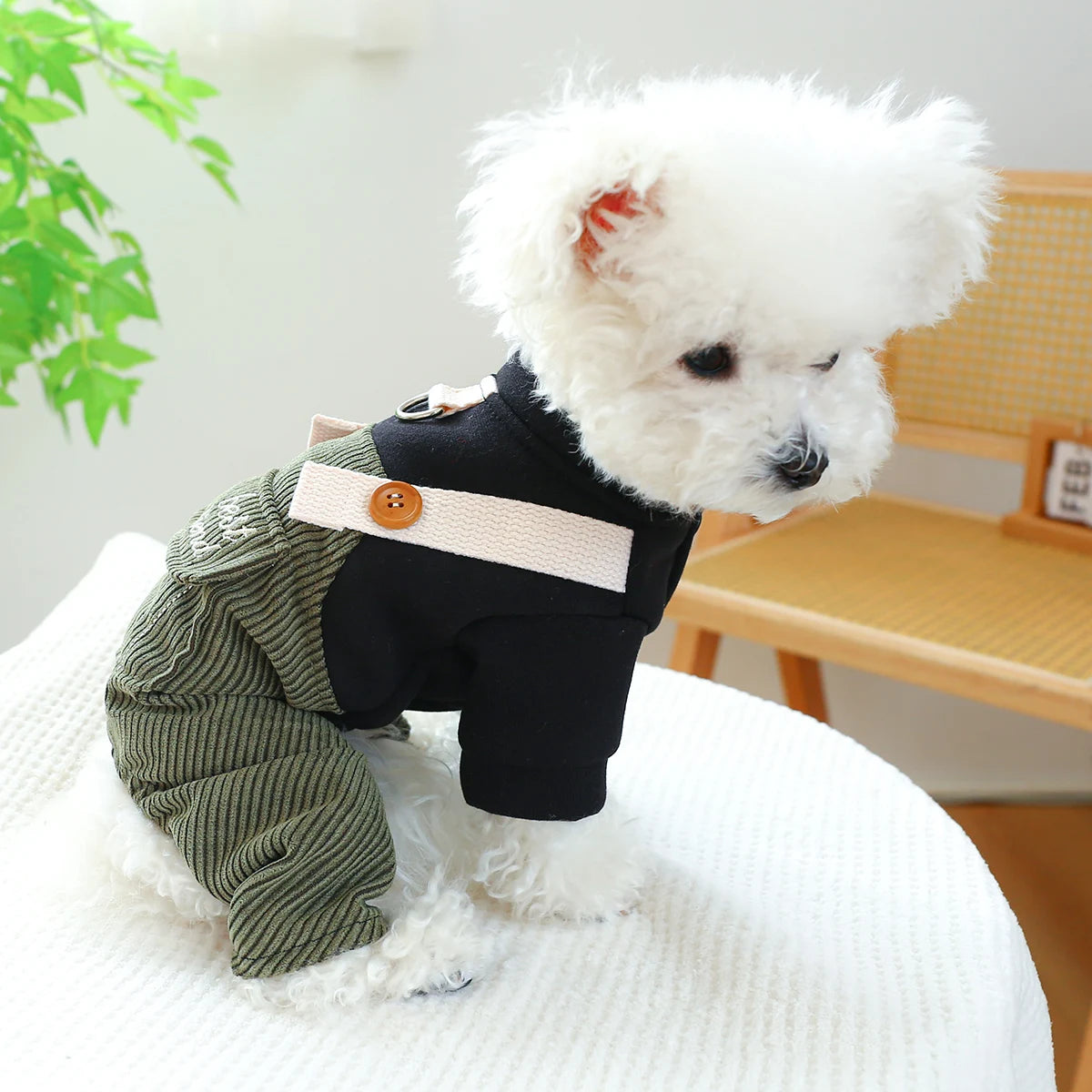 1PC Pet Apparel Dog Spring and Autumn Army Green Best Friend Four Legged Strap Pants With Drawstring Buckle For Small Medium Dog