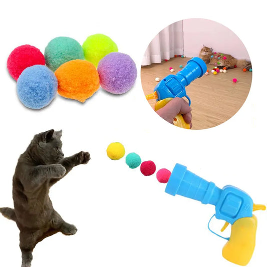 Juguetes para gatos, lanzamiento interactivo, entrenamiento creativo para gatitos, Mini juegos de pompones, pelota de peluche elástica, suministros para gatos, accesorios para mascotas