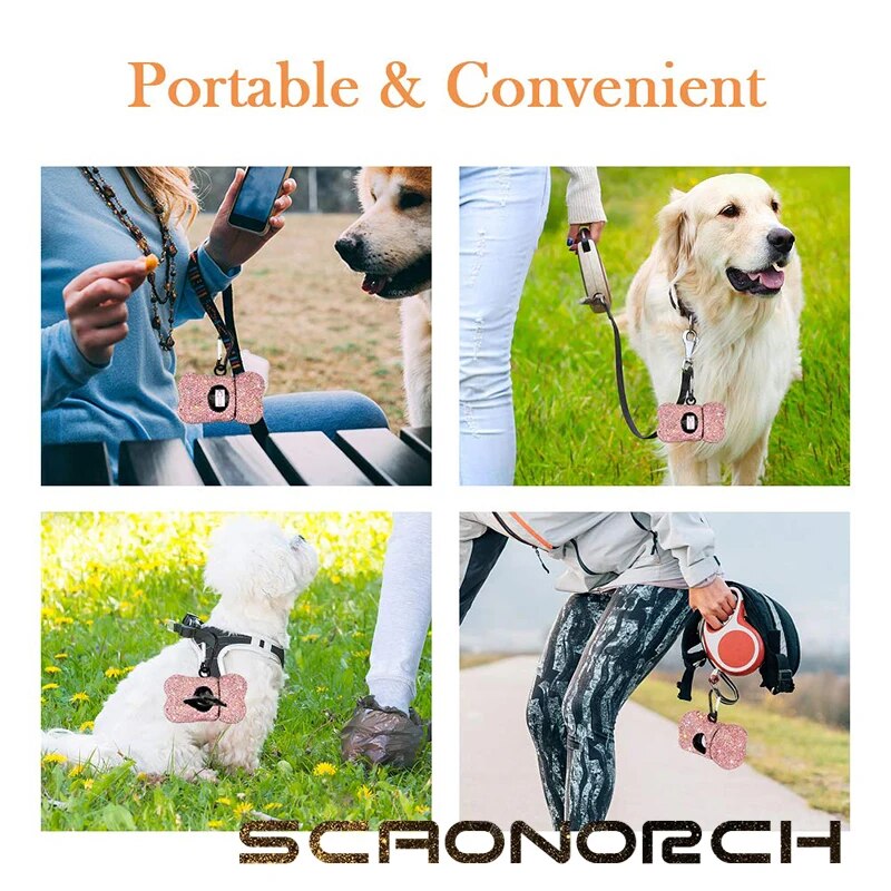 Soporte para excrementos de perro con diamantes brillantes, dispensador portátil de excrementos para mascotas, accesorios de limpieza para gatos con hebilla de metal, artículos para animales