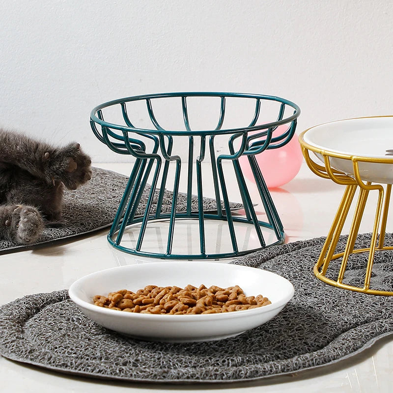 Bol élévateur pour chat avec support en métal, collations en céramique pour animaux de compagnie, mangeoire surélevée pour chaton, chiot, fournitures pour chiens, accessoires