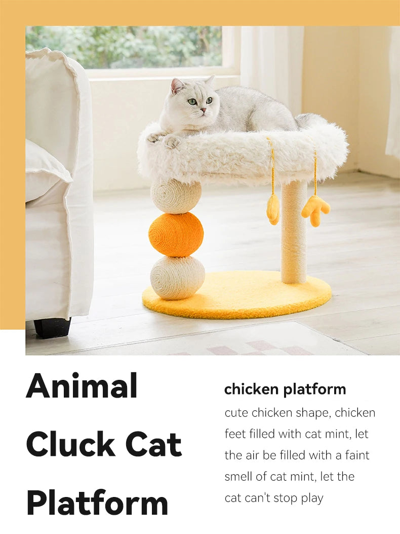 Cat Scratching Posts Pet Climbing Frame with Fleece Bed Nest Winter Warm Cats Cute Chicken Shape Multifunctional House Toy