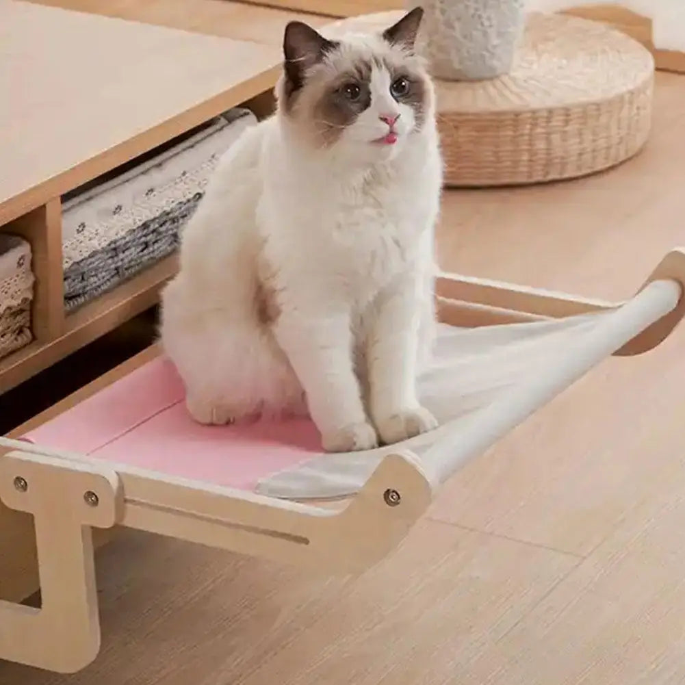 Hanging Cat Hammock Wooden Sofa House Furniture Indoor Cozy Sunny Seat Window Drawers Chair Backs Bedside Cat Sleeping Bed