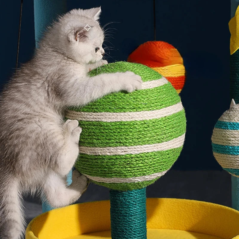 Creative Planet Trepador para Gatos, Árbol para Gatos Pequeño, Tabla Rascadora para Mascotas de Sisal Integrada, Rascadores de Torre para Mascotas, Cama de Juguete con Nido para Parque Infantil