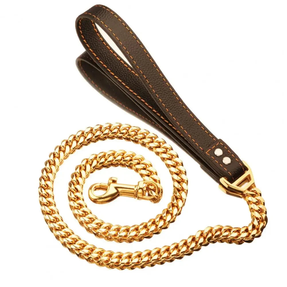 Traction Leash Faux Leather Strong Metal Cuba Stainless Steel Pet Chain for Dog Accessories