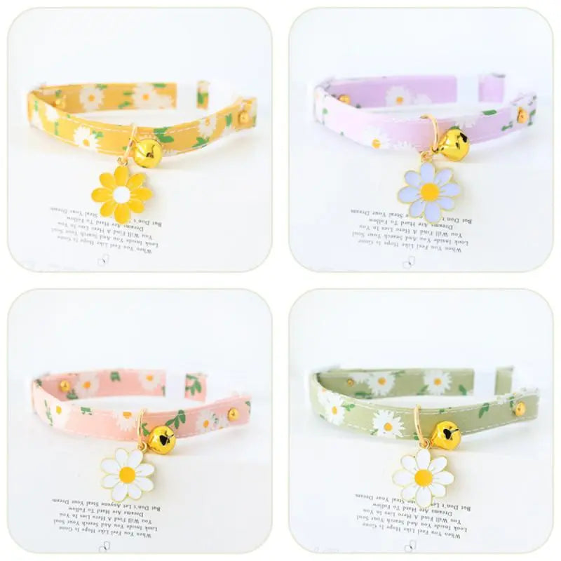 Joyería linda Flor fresca Collar de perro gato Collar para mascotas con campana Collar de anillo Collar de seguridad Elástico Collar ajustable Accesorios para mascotas Estilo de moda