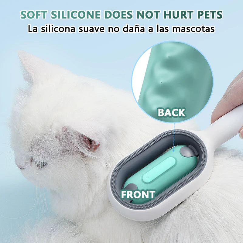 Brosse à poils longs 3 en 1 pour chat, peigne de toilettage en Silicone pour chien et chat, avec lingette et réservoir d'eau, accessoires de produits pour animaux de compagnie