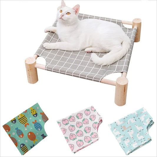 Cama hamaca para gatos y perros, hamaca de madera para gatos, cama de refrigeración elevada, cama portátil desmontable para mascotas para interiores y exteriores, adecuada