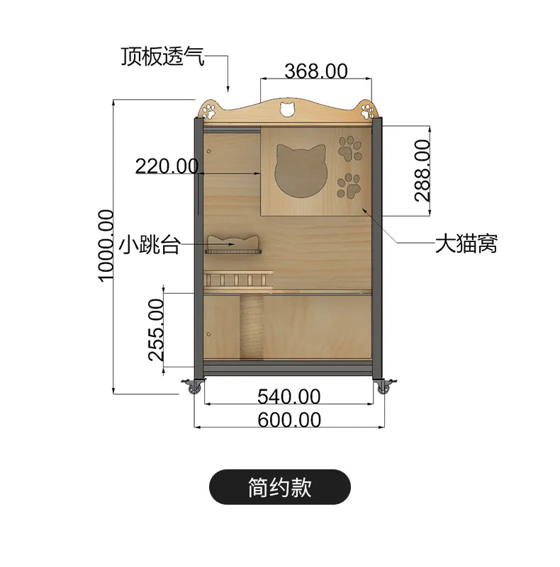 Villa de madera maciza para gatos, mueble para TV de acero y madera, espacio libre personalizado de gran tamaño para interiores, portador de mascotas, muebles para gatos de juguete, cama