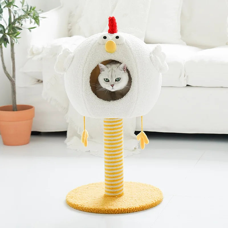 Postes rascadores para gatos con forma de pollito, casa de descanso para dormir para mascotas, casa rascadora para gatos, muebles multifuncionales para rascar gatos, cama de juguete