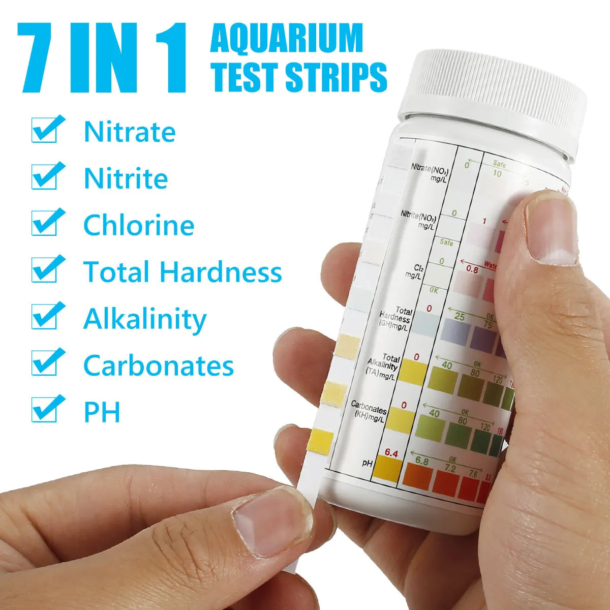 100 pièces bandelettes de Test d'aquarium bandelette de Test de qualité de l'eau 7in1 Kit de Test d'aquarium d'eau douce bandelettes de Test de pH de l'eau d'aquarium d'eau salée