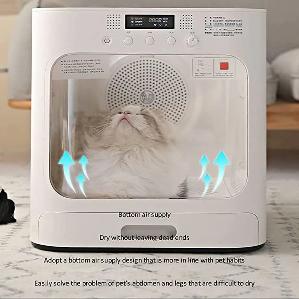 Caja de secado de pelo automática para Gato, secador de aseo para baño inteligente para perros, soplador automático grande de 60L para perros pequeños, gatos, animales, accesorios