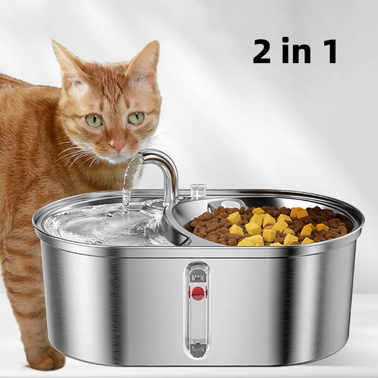 3L Large Capacity Cat Water Feeder Double Bowl Stainless Steel Smart Feeding Drinking Water Bowl Dog Fountain Water Dispenser