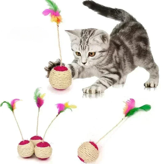 1 unidad de juguete para gatos, pelota para rascar de Sisal, juguete interactivo de entrenamiento para gatitos, suministros para gatos, juguetes para gatos de juguete interactivos con plumas