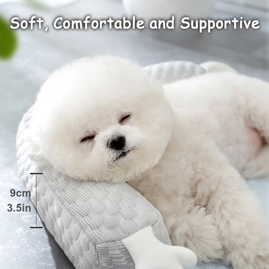 Thickened Dog Mat, Rectangle Dog Cool Bed Mat, Memory Sponge Dog Nest Cushion Pad With Pillow Design