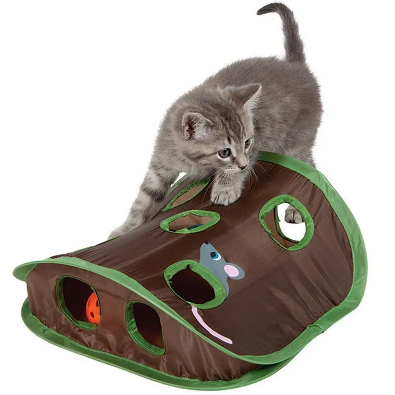 Juguetes interactivos para gatos, juego de escondite para gatos, rompecabezas plegable, juguete para hacer ejercicio, 9 agujeros, caza de ratones con pelota