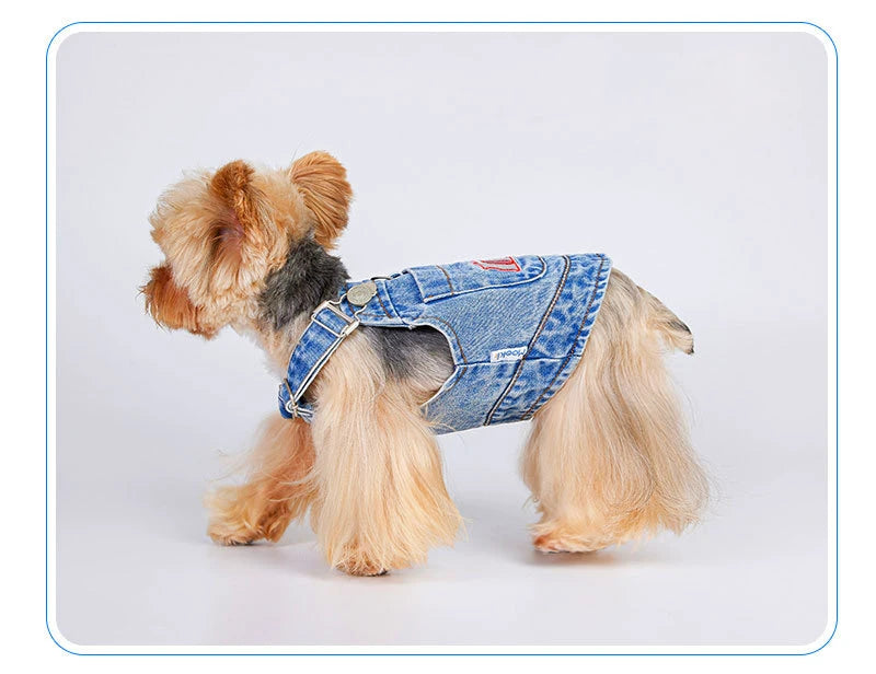 Chaleco vaquero 100% algodón para perros, mono sin mangas para gatos, ropa para cachorros de primavera y verano, estilo de moda