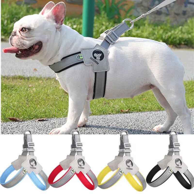 Arnés para perros Arnés para mascotas ajustable Chaleco para perros pequeños y grandes Gatos Malla reflectante Correa para el pecho para perros Bulldog francés Accesorios de entrenamiento para caminar