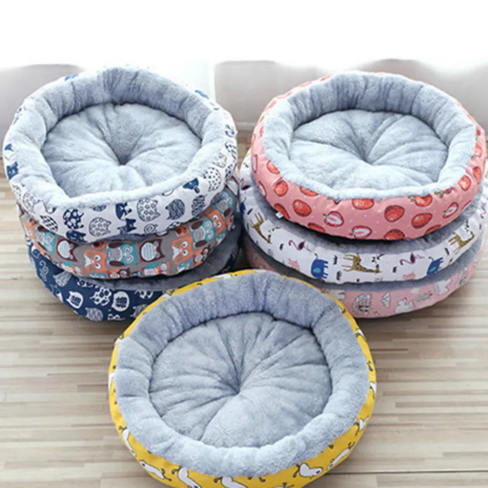 Winter Pet Dog Cat Bed Kennel Dog Round Cat Super Warm Soft Sleeping Long Plush Puppy Cushion Mat Portable Cat Supplies