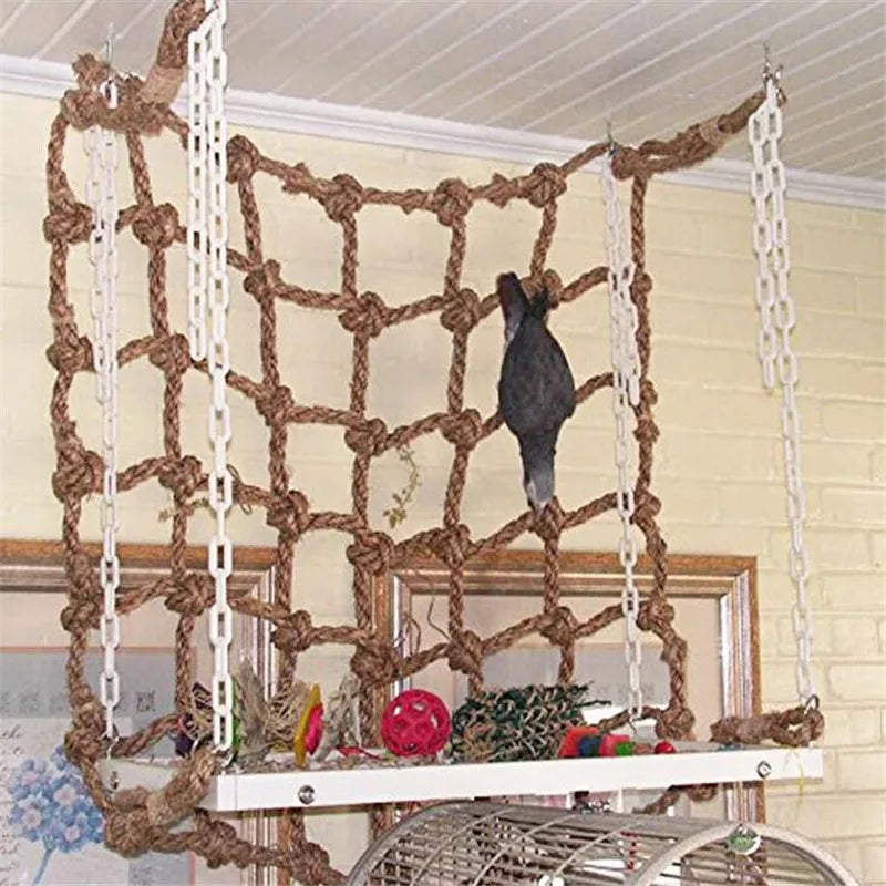 Filet d'escalade pour perroquets 40x40cm, jouet pour oiseaux, corde à balançoire, support pour oiseaux, hamac avec crochet, jouets suspendus à mâcher et à mordre