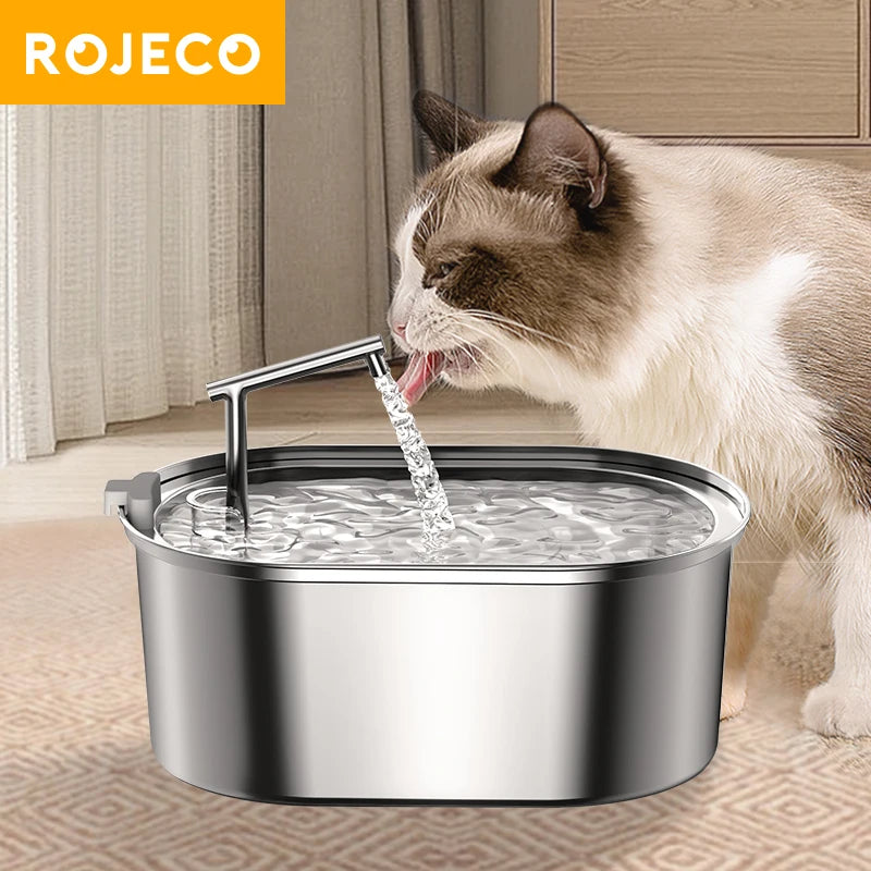 ROJECO acier inoxydable chat fontaine d'eau automatique chat buveur fontaine à boire pour chats chiens distributeur d'eau pour animaux de compagnie accessoires