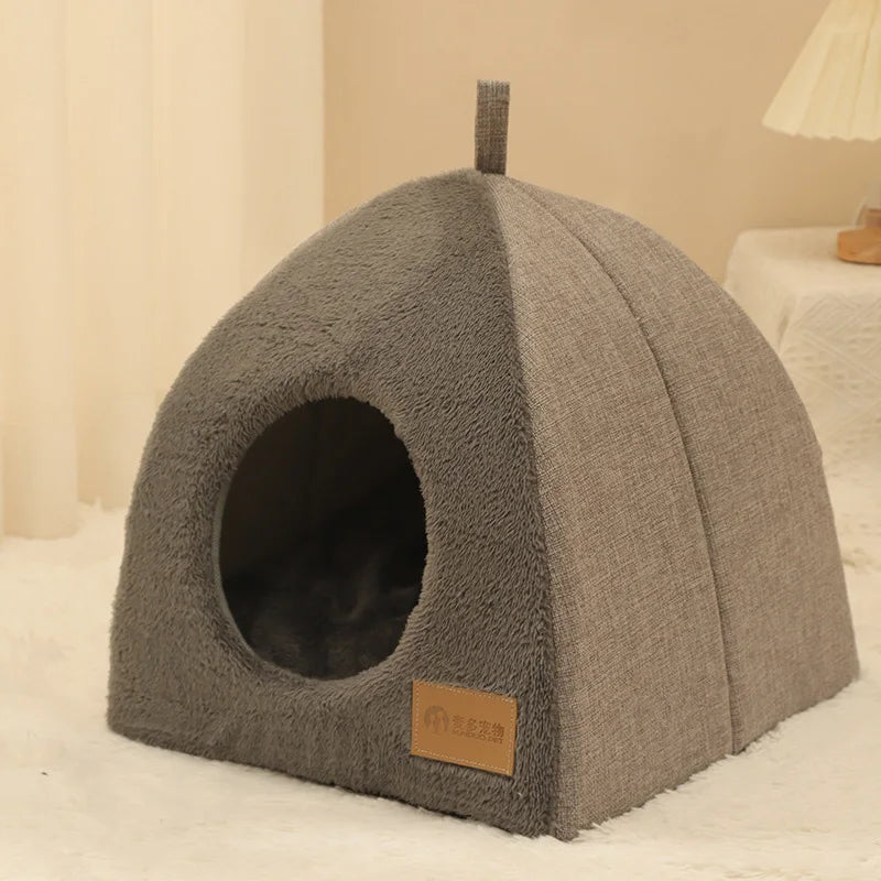 Soft Cat Bed Foldable Kitten House Semi-enclosed Indoor Cats Cave Warm Kennel for Small Dogs Cats Deep Sleep Pets Accessories