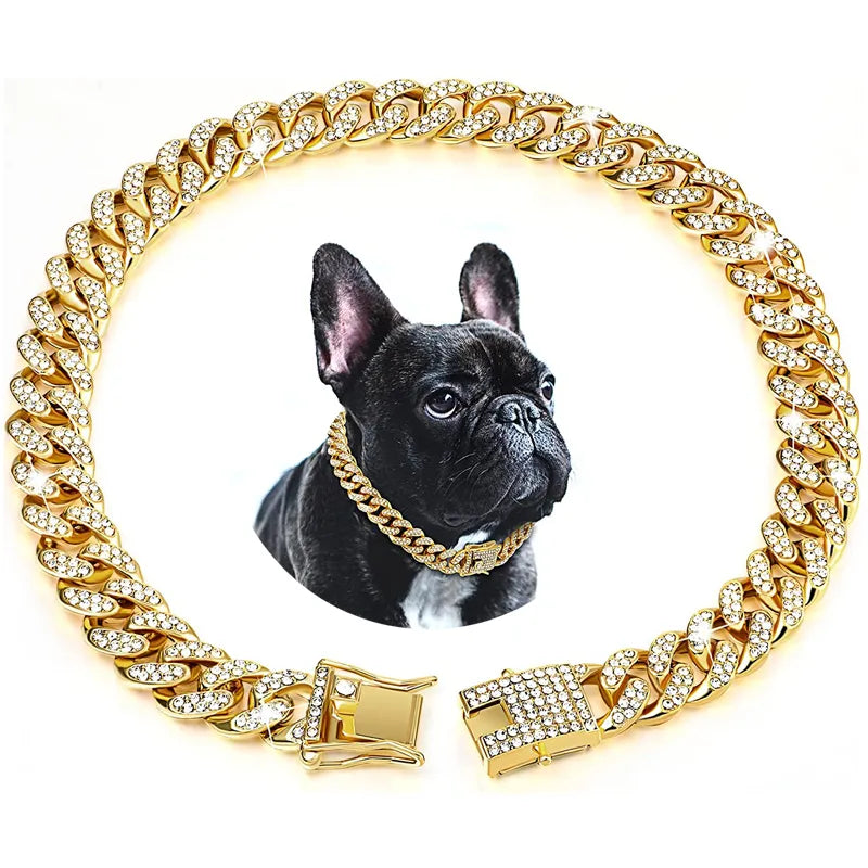 Collier de chaîne de luxe en or pour chien, chaîne cubaine, collier starter pour petits, moyens et grands chiens, chats, bijoux pour animaux de compagnie, accessoires