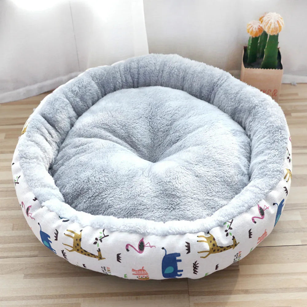 Winter Pet Dog Cat Bed Kennel Dog Round Cat Super Warm Soft Sleeping Long Plush Puppy Cushion Mat Portable Cat Supplies