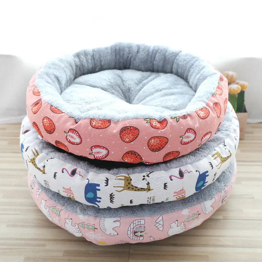 Winter Pet Dog Cat Bed Kennel Dog Round Cat Super Warm Soft Sleeping Long Plush Puppy Cushion Mat Portable Cat Supplies