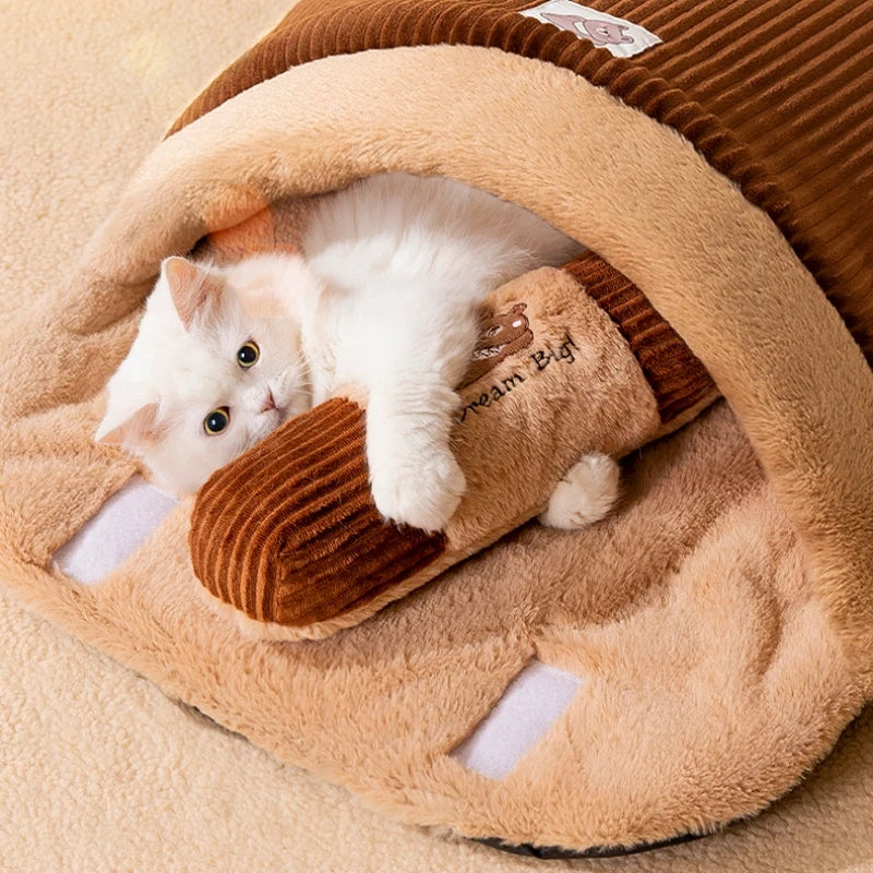 Nueva cama para gatos, saco de dormir para mascotas, cálido, extraíble, para invierno, cama para perros, casa, nido para gatos, cojín con almohada