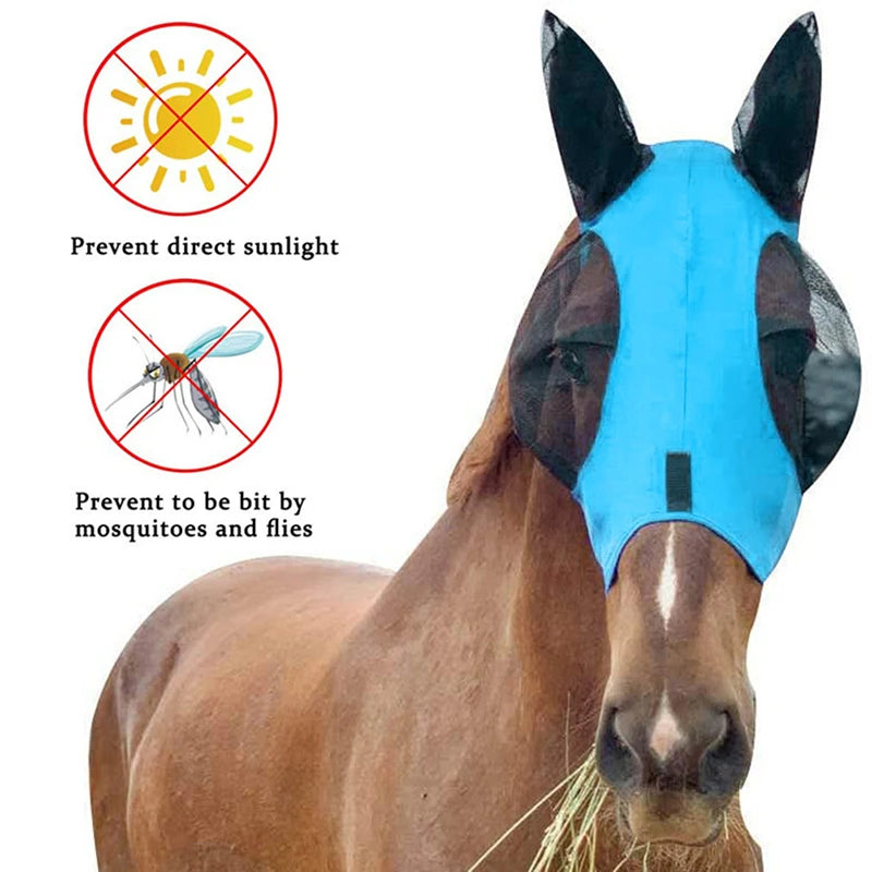 Masque cheval Anti-mouche en maille, 1 pièce, masque extensible pour les yeux d'insectes, masque anti-mouche avec oreilles couvertes, masque anti-mouche pour cheval, nez Long avec oreilles