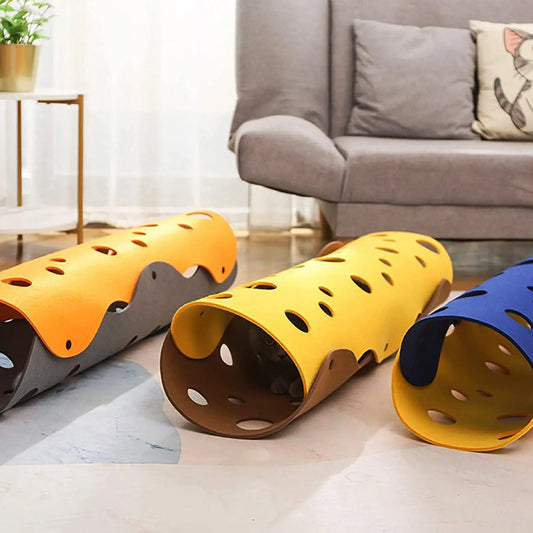 Cat Tunnels Bed Foldable Pet Tunnel Tube Bed with Holes DIY Cats Play Mat Cat Activity Rug Toy for Interactive